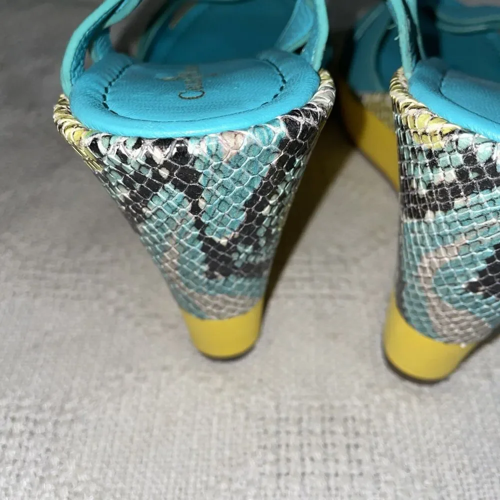 Cole Haan Women’s Ankle Strap Wedges Size 9 B Blue Yellow Going Out Party Fun